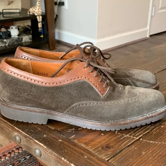 Salvatore Ferragamo Men\'s Suede Leather Shoes olive green vibram Size 8.5 D Salvatore Ferragamo Suede Green Dress Shoes for Men for sale  main image 3